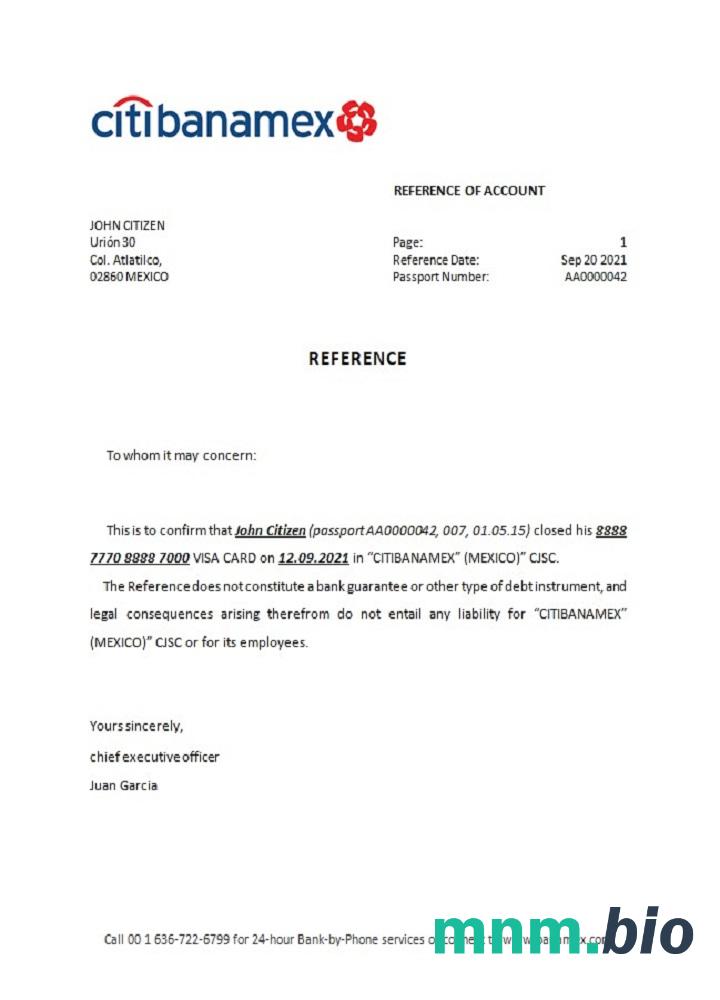 Przykład zamknięcia banku w Meksyku Citibanamex w formatach Word i PDF